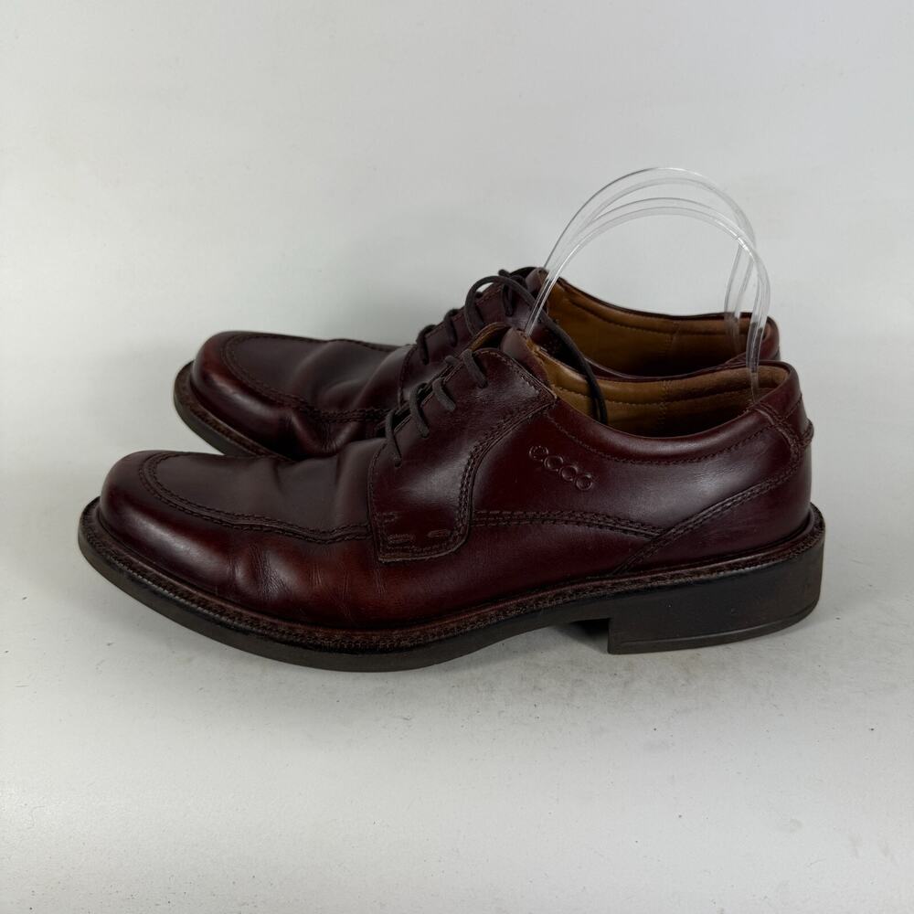 Ecco Austin Oxford Men's 8.5 Maroon Leather Apron Toe Lace-Up Low Top Block Heel - Picture 5 of 10